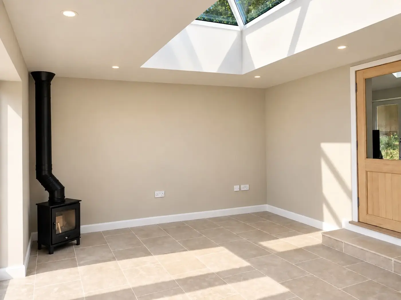 Finished living space with log burner