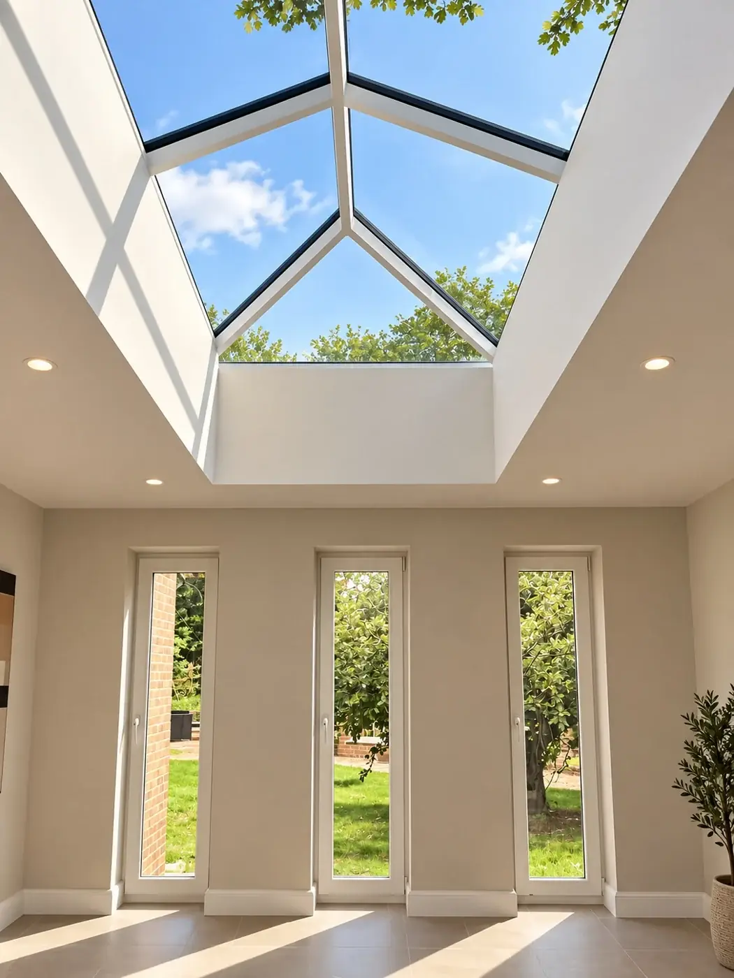 Battle extension roof glazing and finished interior