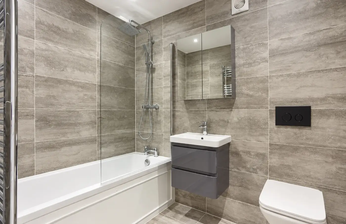 Completed bathroom in the Henley new-build apartments